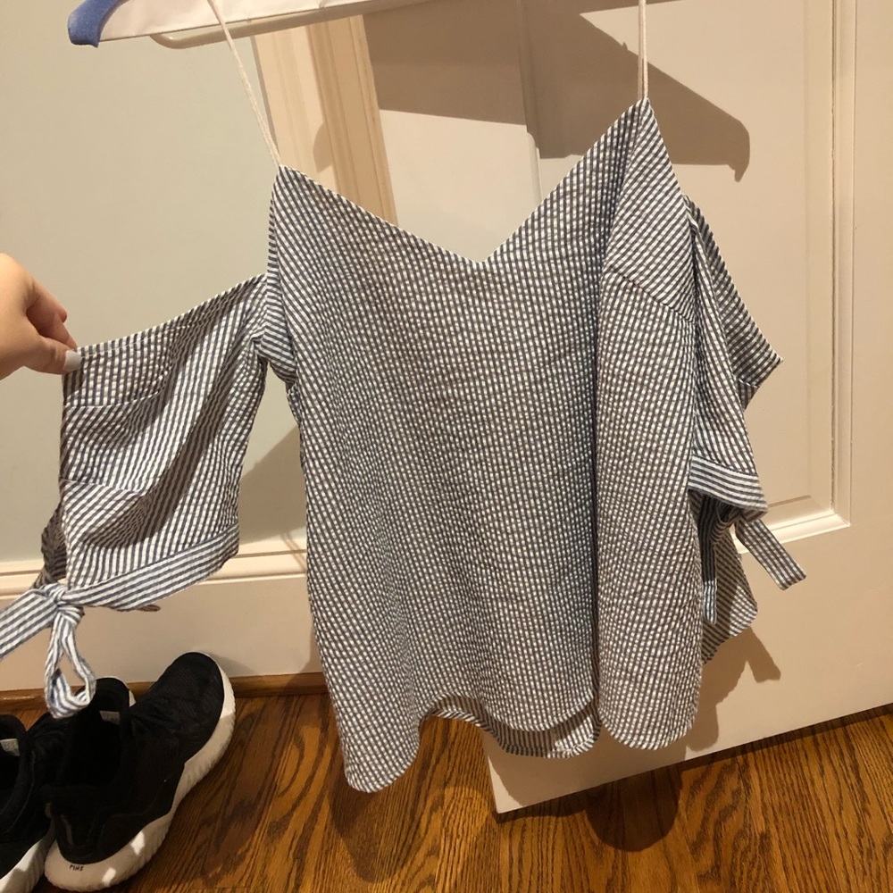 Blue and white seersucker shirt